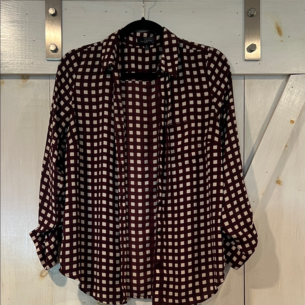 The Limited Maroon And White Checkered Shirt